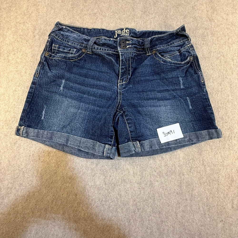 Jade Jeans Womens Dark‎ Wash Cuffed Denim Shorts Size 13/14 Embroidered Pockets
